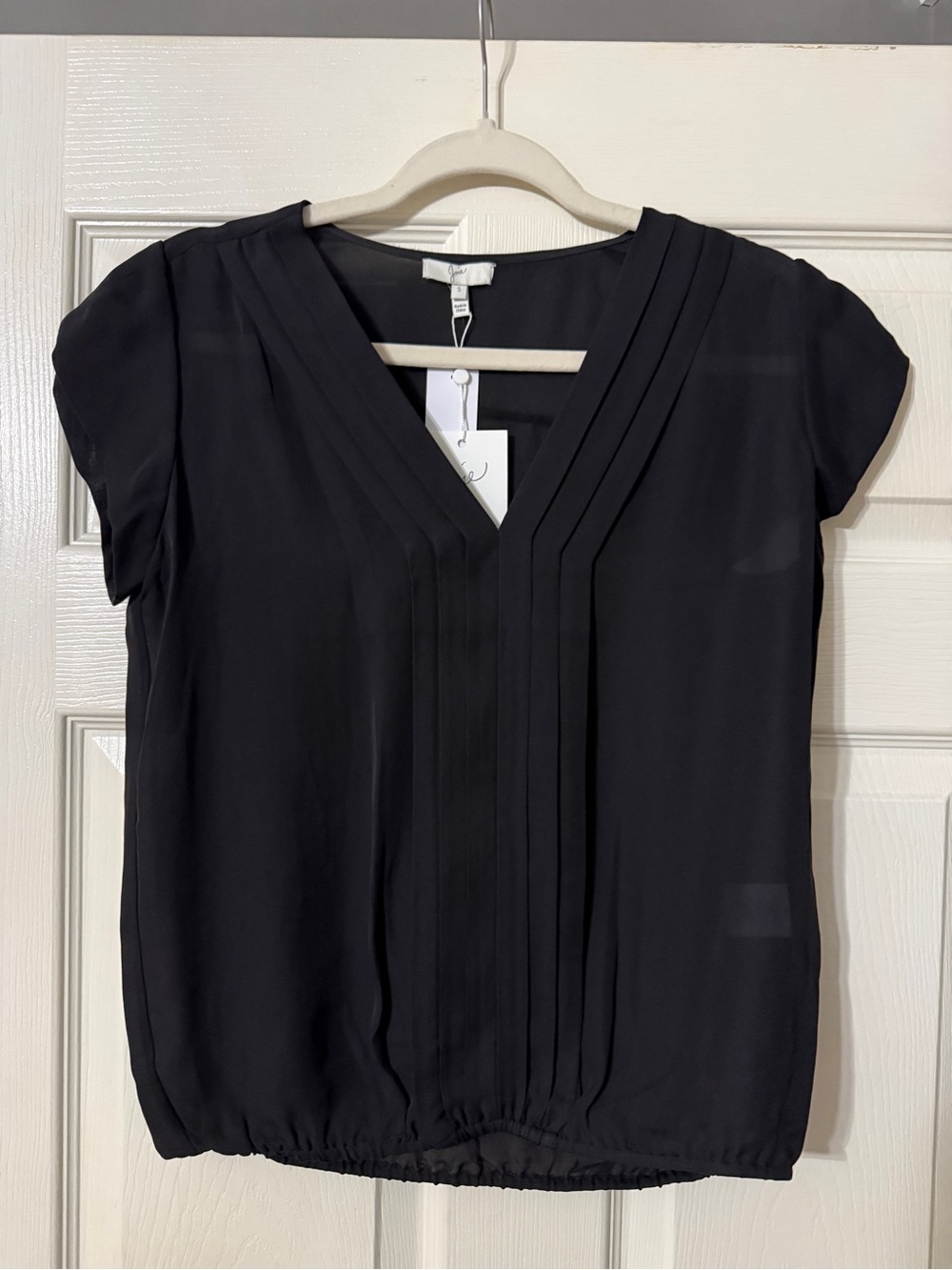 Joie Black V-Neck Pintuck Short Sleeve Top